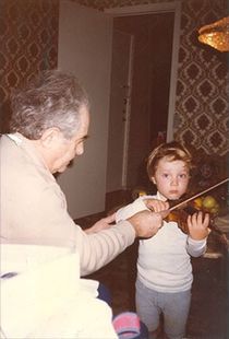 Violin lessons, three years old with my grandfather, 'Volodia', Vladimir Yeshayavitch Novak.