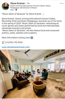 Steve Kramer's 'Music Salon of Sarasota' presenting internationally acclaimed and world renowned local and from away-far musicians and artists, poets, painters and sculptors. All musical genres and styles are welcomed.